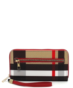 Plaid Check Accordion Card Holder Wallet Wristlet RED